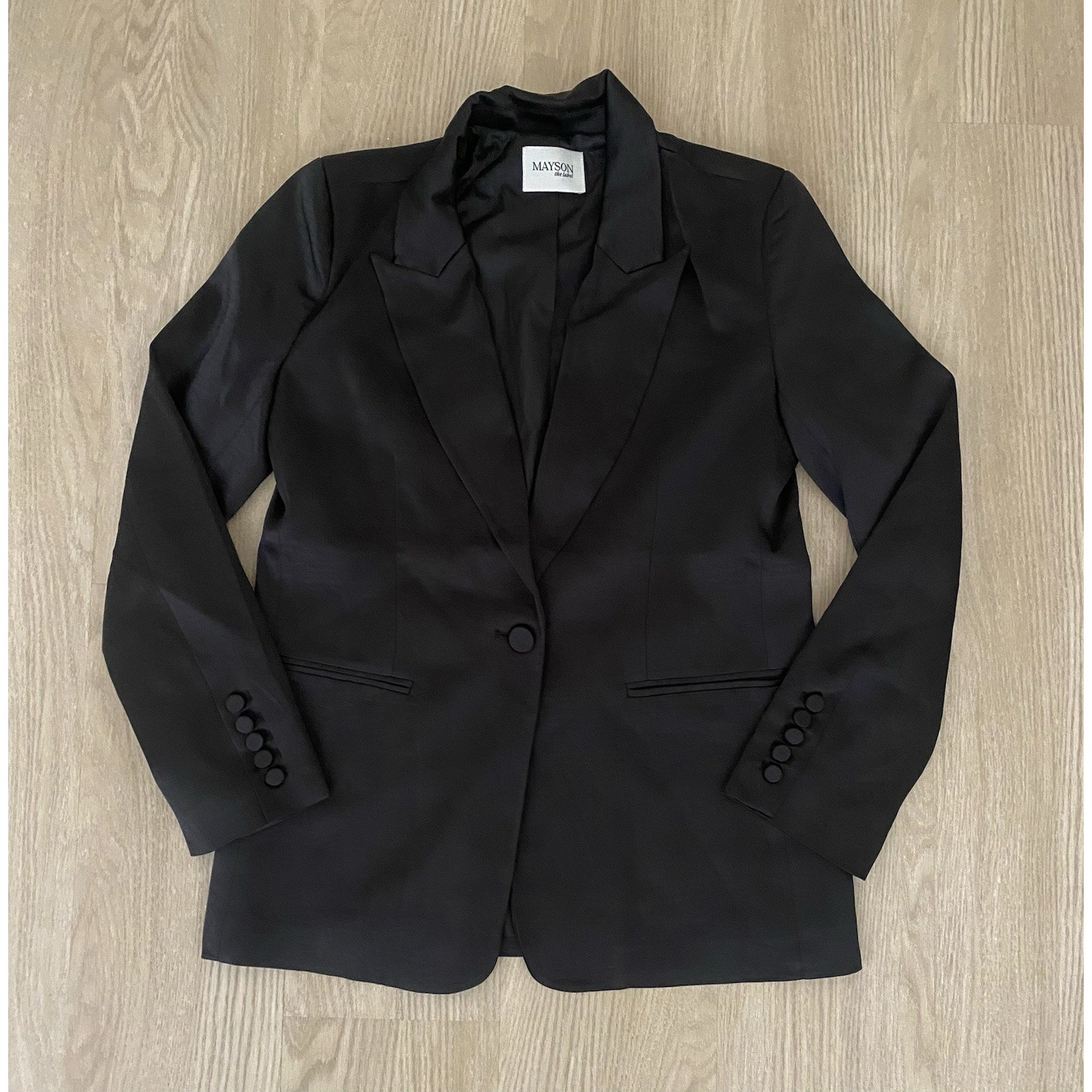 Nwt Mayson The Label Relaxed Satin Blazer Black S Formal Holiday Party Classic — image 8 of 8